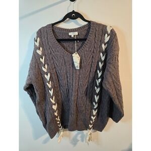 Entro Chunky‎ Oversized Lace Front Boho Chic Knit Sweater Large